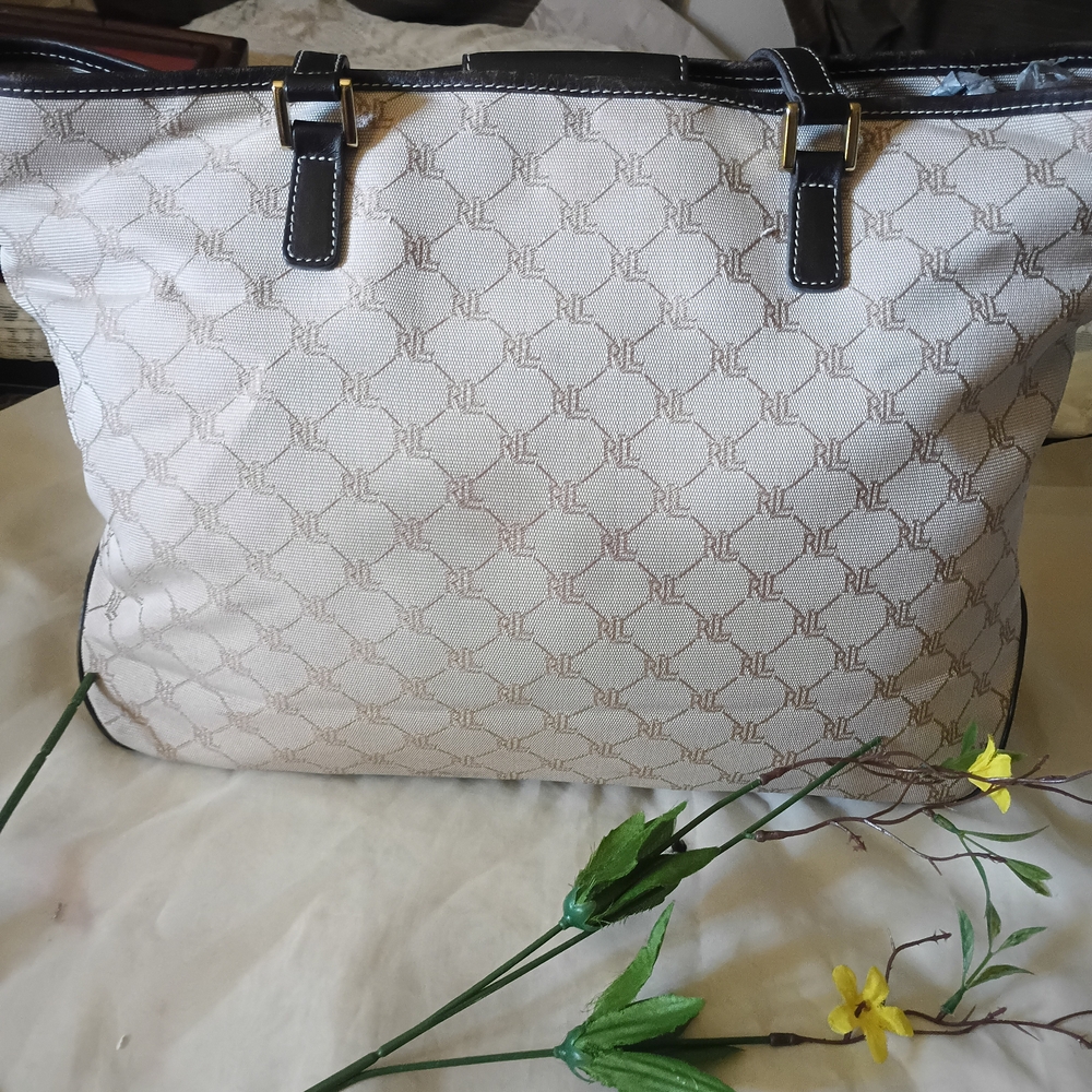 Ralph Lauren Large Canvas Leather Tote Handbag SOLD